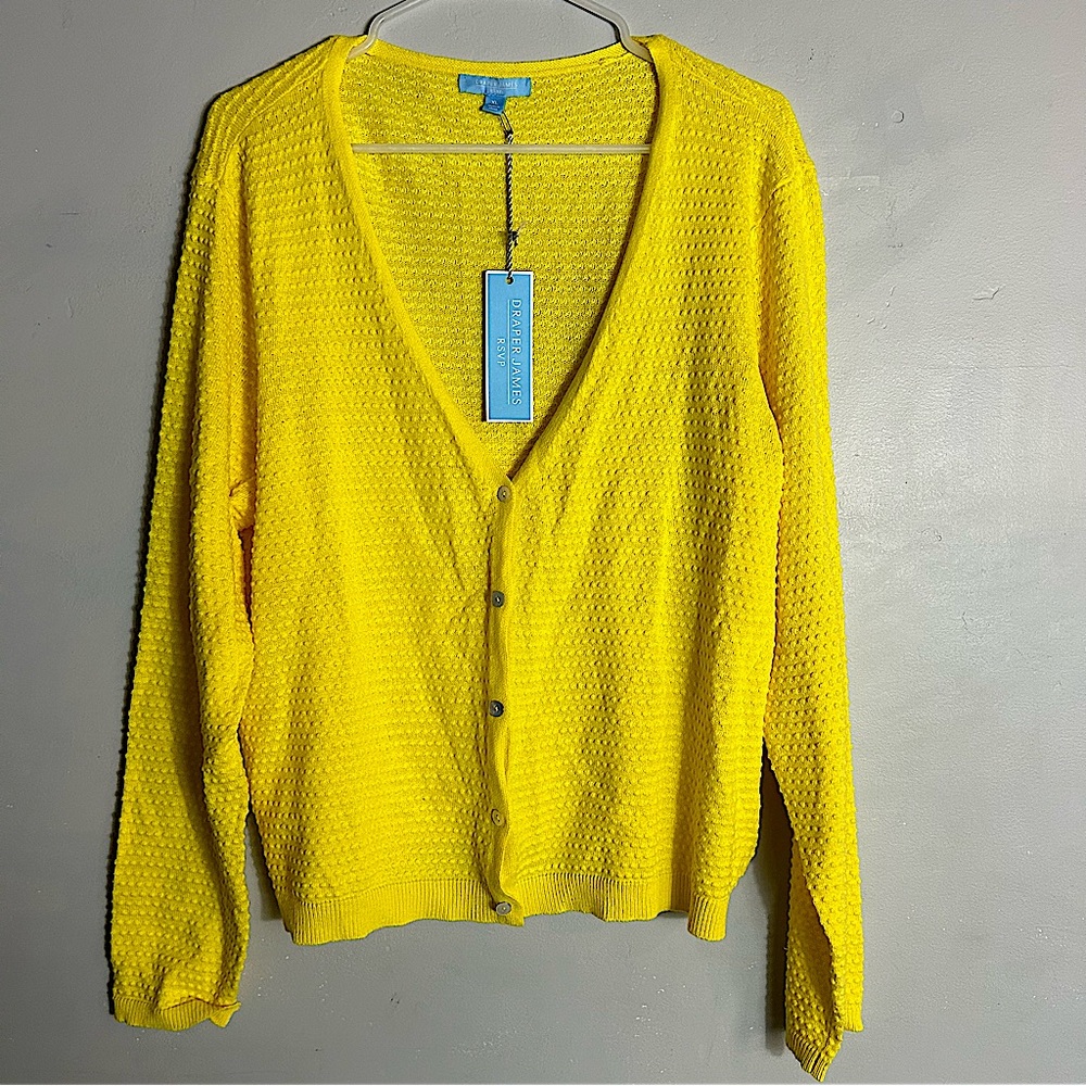 Draper James Button Front Cardigan Textured Yellow NWT NEW
